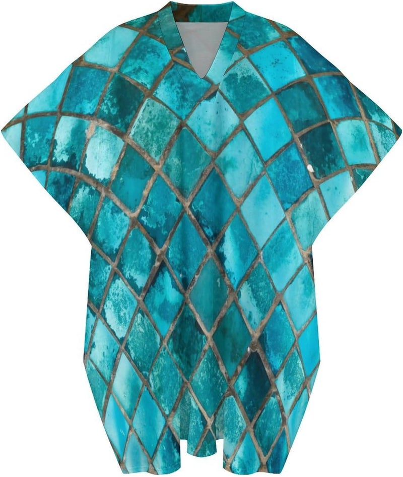 Hegropy Turquoise Blue Pattern Men's V-neck Robe Middle East Arabian Robe Butterfly Sleeves Kaftan - Image 4